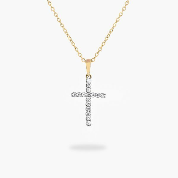 18ct yellow gold diamond cross necklace