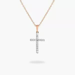 18ct rose gold diamond cross necklace