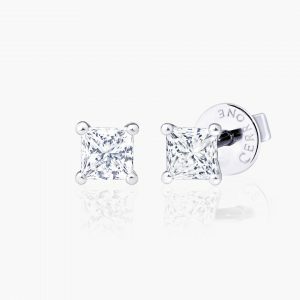 18ct white gold 2=0.80ct princess cut diamond stud earrings