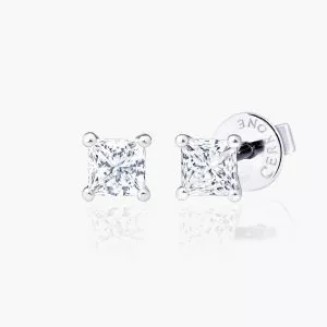 18ct white gold 2=0.80ct princess cut diamond stud earrings