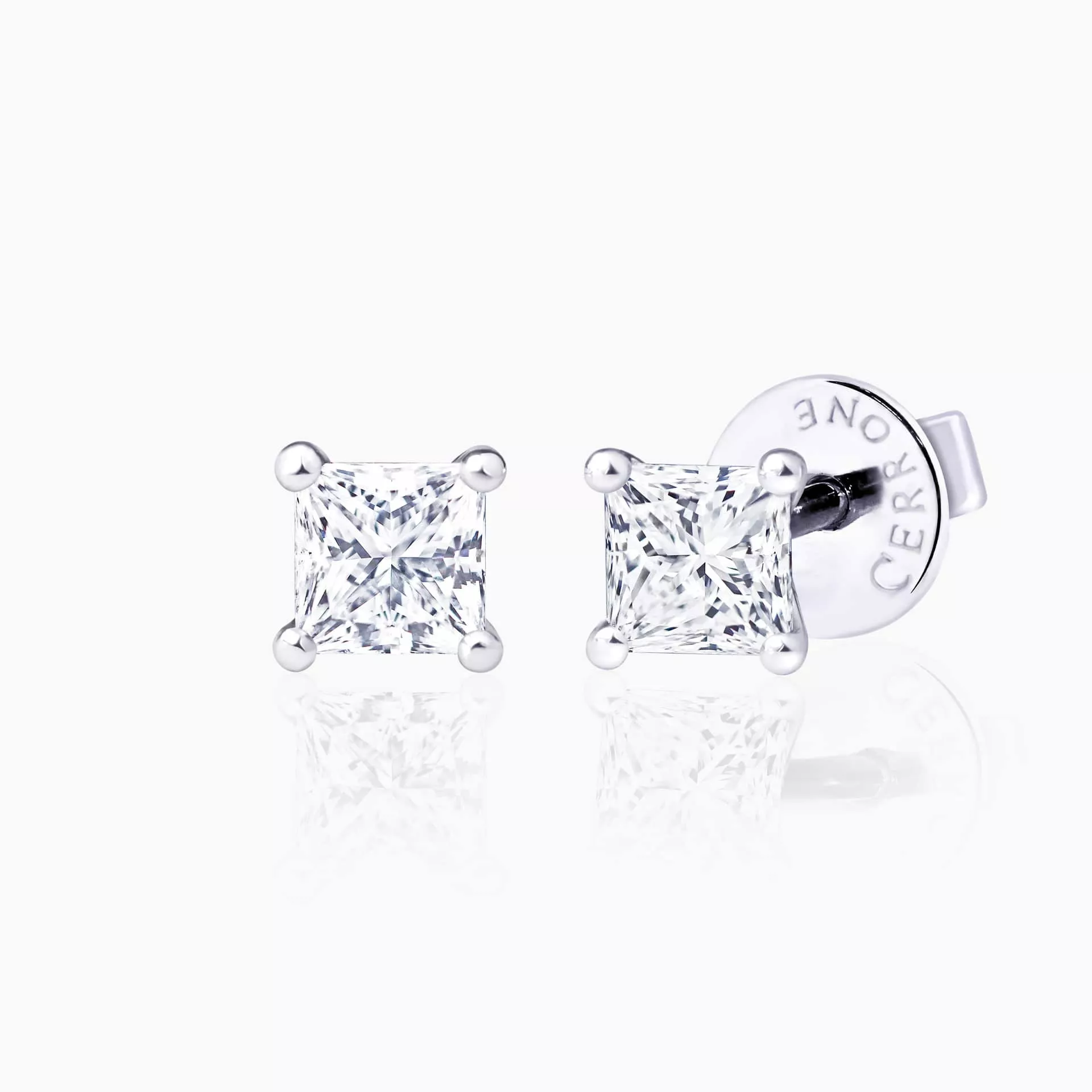 050ctw Princess Cut Diamond Stud Earrings 18ct White Gold