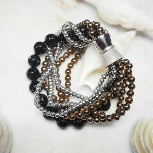 Onyx beads, copper plated hemitite and silver plated hemitite bracelet