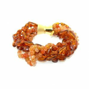 Amber and Chalcedony beads 7 rows bracelet