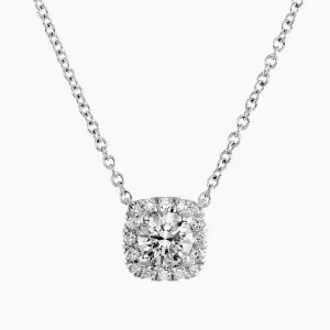 18ct white gold 0.43ct round diamond halo necklace