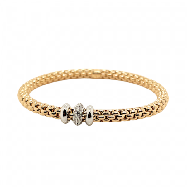 18ct rose gold diamond set roundels mesh Fope bracelet