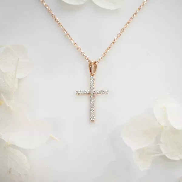 18ct rose gold diamond cross necklace