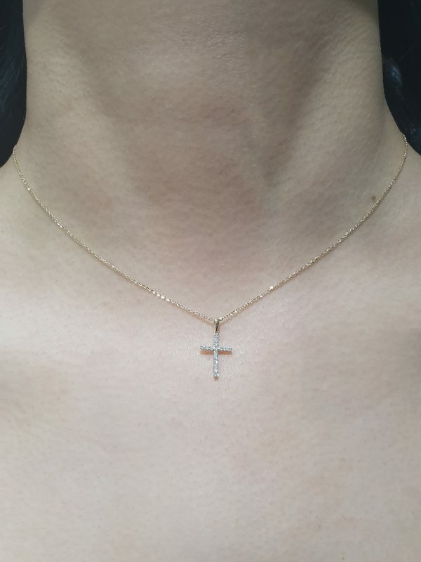 18ct yellow gold diamond cross necklace