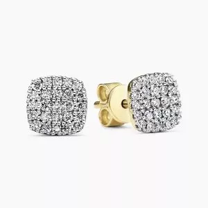 18ct yellow gold cluster diamond cushion shape stud earrings