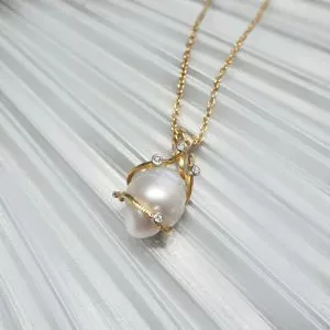 18ct Two Tone Cascading Baroque White South Sea Pearl & Diamond Necklace