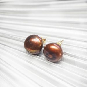 18ct Yellow Gold Freshwater bronze Baroque pearl stud earrings