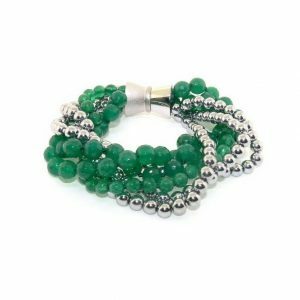 Silver plated hemitite and green agate beads bracelet