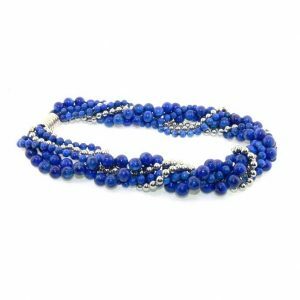 Blue lapis and silver plated hemitite beads necklace