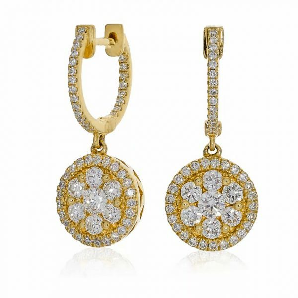 18ct yellow gold diamond drop cluster earrings