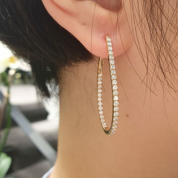 18ct rose gold diamond claw set pear shape hoop earrings