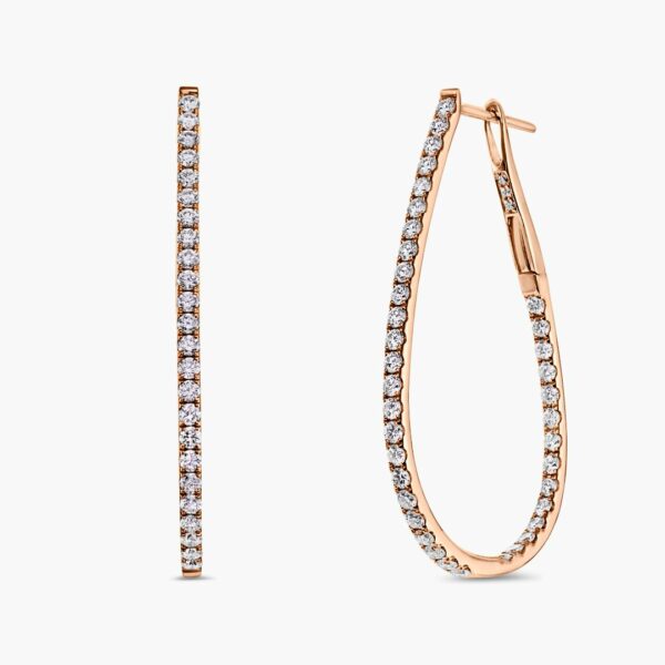 18ct rose gold diamond claw set pear shape hoop earrings