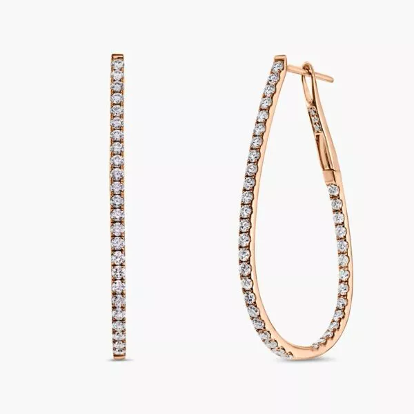 18ct rose gold diamond claw set pear shape hoop earrings