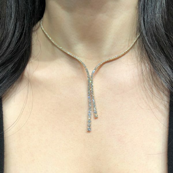 18ct yellow gold diamond drop tennis necklace