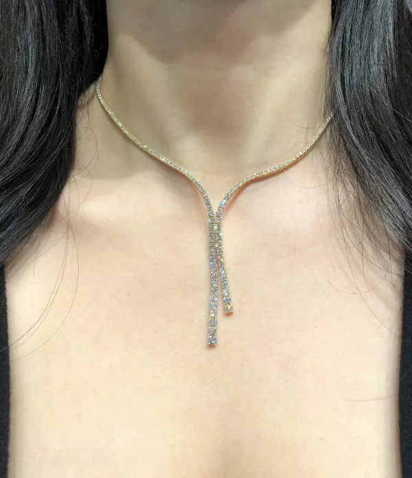 18ct yellow gold diamond drop tennis necklace