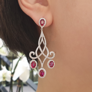 18ct white gold ruby & diamond set drop earrings