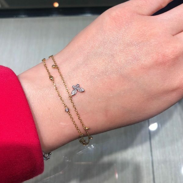 18ct yellow gold double chain diamond bracelet - Image 2