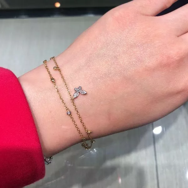 18ct yellow gold double chain diamond bracelet - Image 2