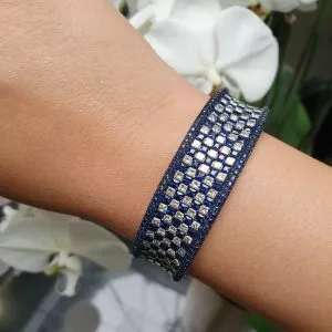 18ct white gold princess cut blue sapphire & diamond bangle