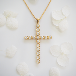 18ct Yellow Gold Diamond Bezel Cross Pendant