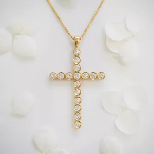 18ct Yellow Gold Diamond Bezel Cross Pendant