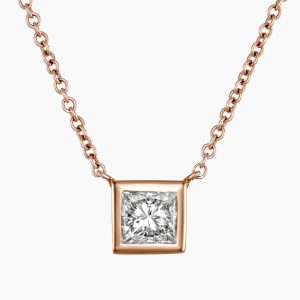 18ct rose gold 0.57ct princess cut diamond necklace