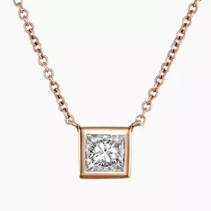 18ct rose gold 0.57ct princess cut diamond necklace