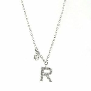 18ct white gold diamond initial "R" necklace