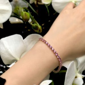 18ct rose gold Madagascan pink sapphires tennis bracelet