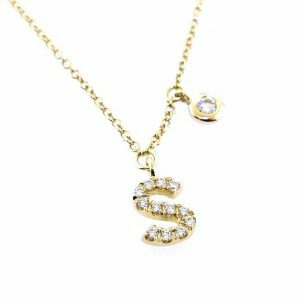 18ct yellow gold diamond initial "S" necklace with bezel
