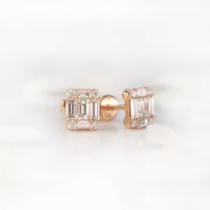 18ct rose gold baguette diamond stud earrings
