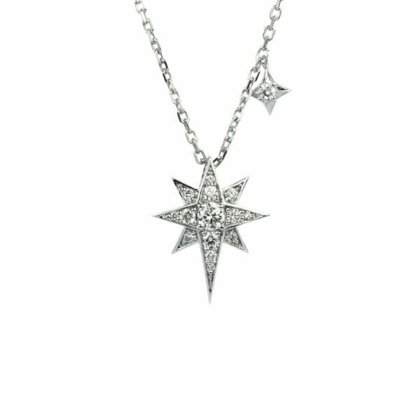 18ct white gold diamond two stars necklace