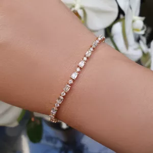 18ct rose gold baguette & round diamond tennis bracelet