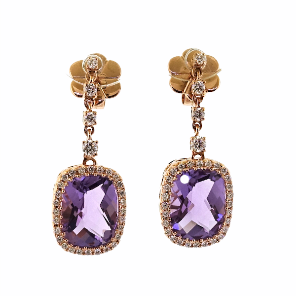 18ct rose gold amethyst and diamond earrings