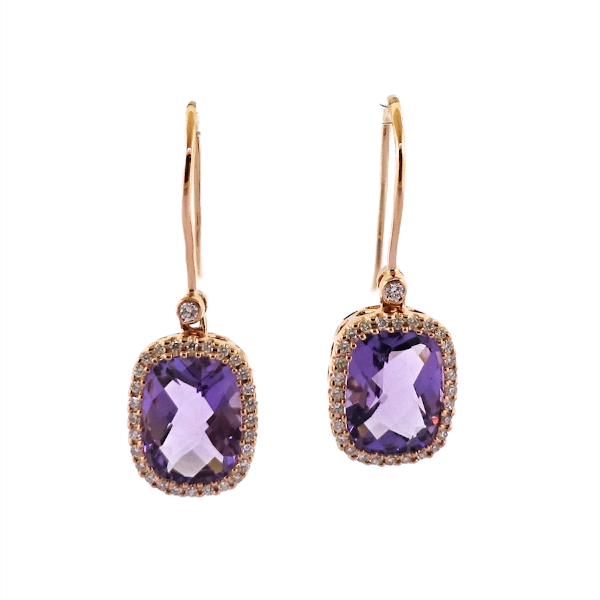 18ct rose gold amethyst and diamond halo earrings
