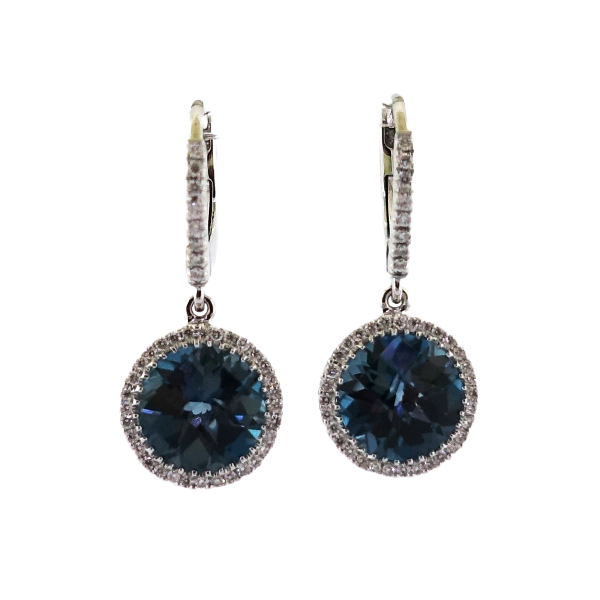 18ct white gold London blue topaz and diamond earrings