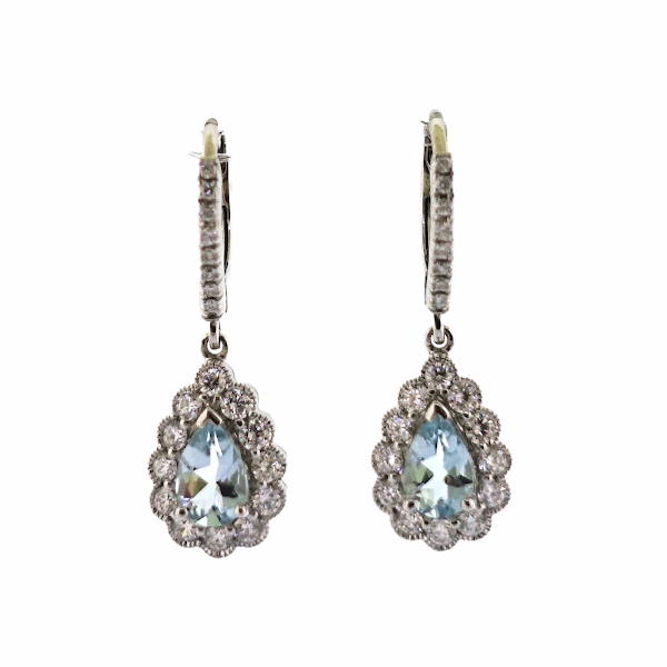 18ct white gold aquamarine and diamond earrings