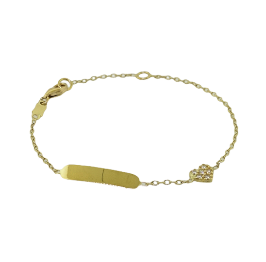 18ct yellow gold ID baby bracelet with CZ set heart