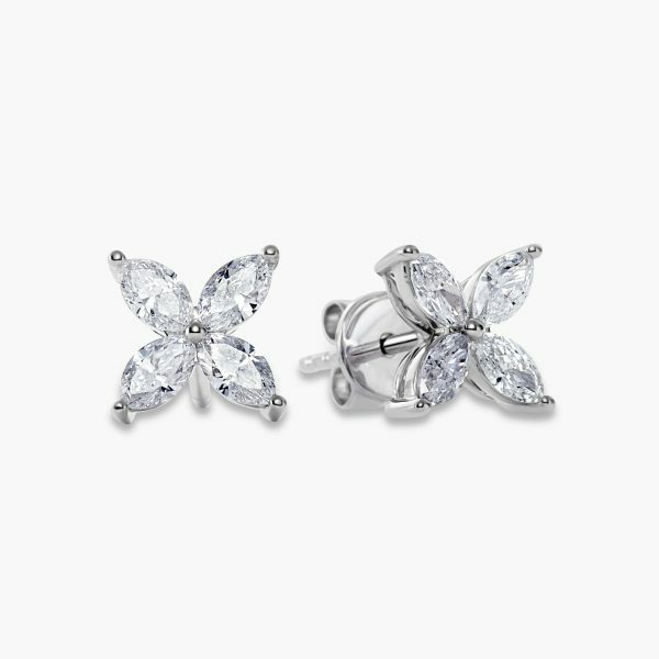 18ct white gold marquise diamond flower style stud earrings