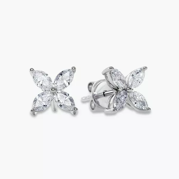 18ct white gold marquise diamond flower style stud earrings