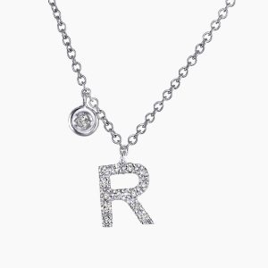 18ct white gold diamond initial "R" necklace