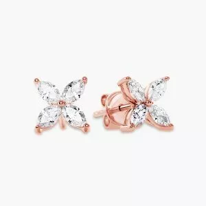 18ct rose gold marquise diamond flower style stud earrings