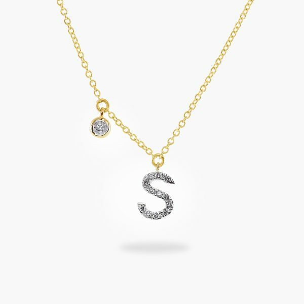 18ct yellow gold diamond initial "S" necklace with bezel