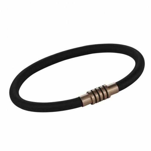 Black Silicone rubber rose gold plated stainless steel bracelet