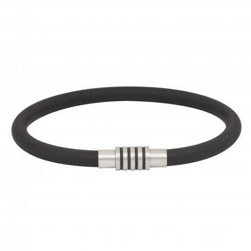 Black Silicone Rubber Bracelet with ion plated black stripes on stainless steel clasp