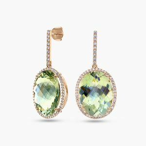 18ct rose gold oval green amethyst and diamond drop earrings