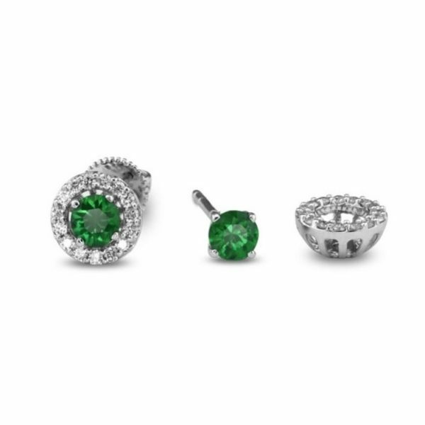 18ct white gold emerald and diamond removable halo earrings